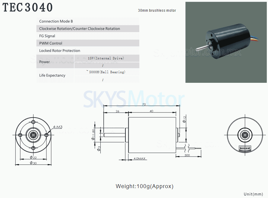 2 piezas Φ30mm Motor BLDC de alto par 12 V/24 V, TEC3040, 250g.cm, 3500rpm / 3700rpm, eje de 3mm