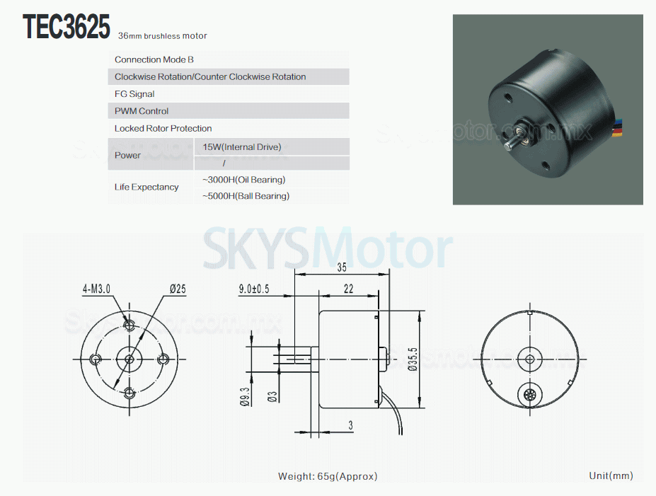 2 piezas Φ35,5mm motores brushless dc de alto par 12 V/24 V, TEC3625, 550g.cm, 3600rpm, eje de 3mm