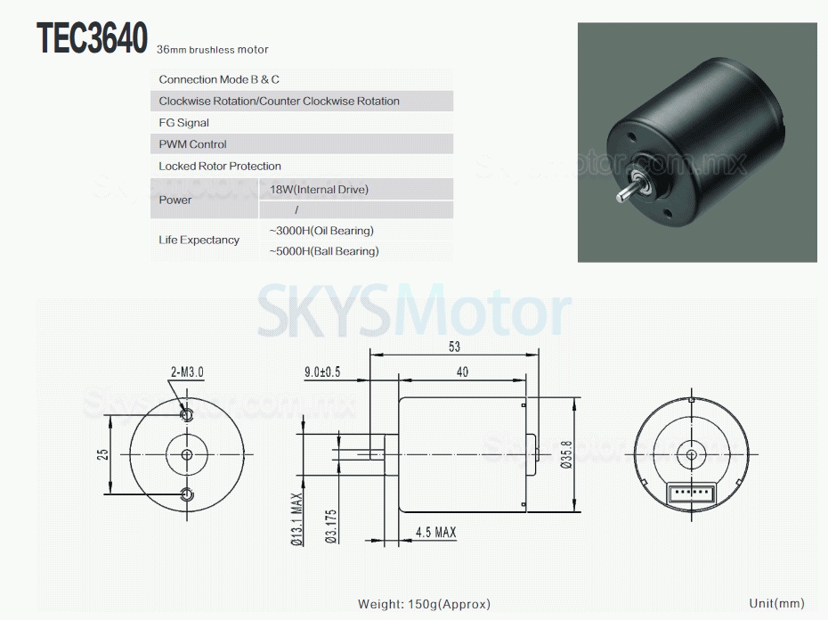 2 piezas Φ36mm motor brushless dc 12 V/24 V, motor bldc, TEC3640, 550g.cm, 5600rpm / 3200rpm, eje de 3,175mm