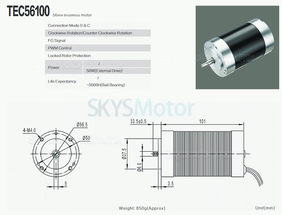 2 piezas motor brushless dc 12 V/24 V, TEC56100, 400g.cm, 3050rpm, 12,5W, eje de 8mm