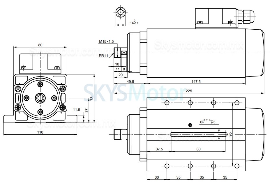 Motor husillo refrigerado por aire CNC de 1,5 KW, 400 Hz, ER11 + Inversor de frecuencia variable VFD de 2 HP VSK-ASL1.5B