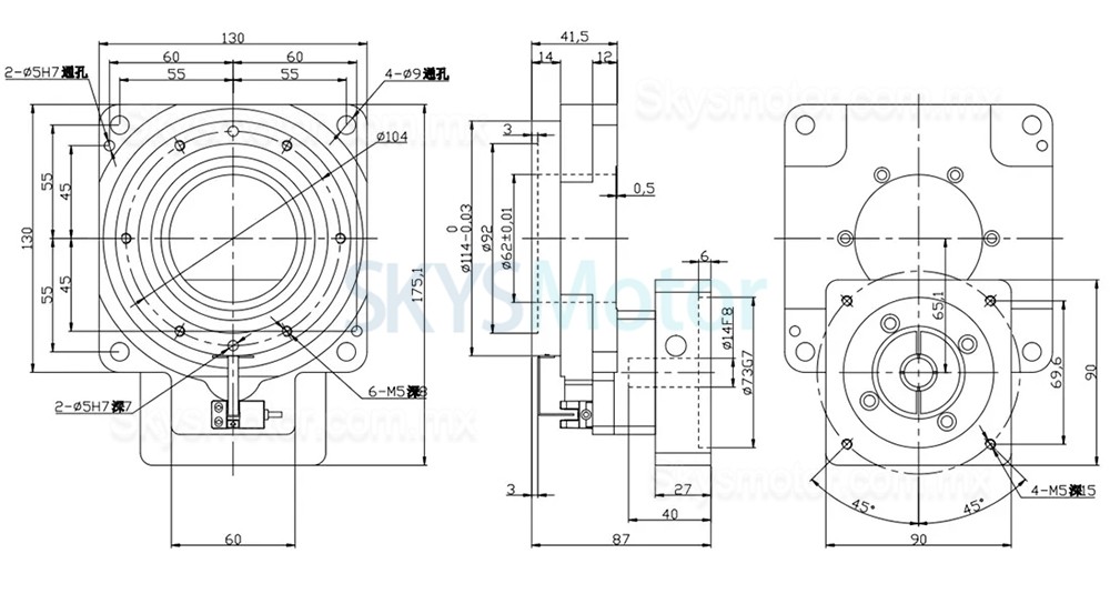 ZCT62-5/ZCT62-10 Actuador electrico rotativo hueco relación 10:1 18:1 para servomotor de CA de 60 mm y 400 W/motor paso a paso Nema 34