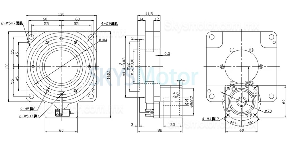 ZCT130-10/ZCT130-18 Actuador electrico rotativo hueco relación 10:1 18:1 para servomotor de CA de 60 mm y 400 W/motor paso a paso