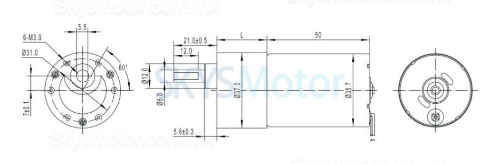 2 piezas 12V/24V Motorreductor a paso de brushed GM37-TEC3650 7W/11W con caja de engranajes rectos